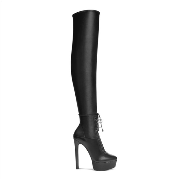 Ruthie Davis Shoes - Black Leather Thigh High Stiletto Boots By Ruthie Davis